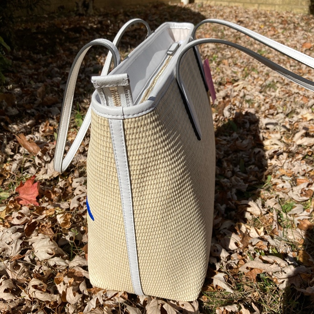 Kate Spade Large Tote Ash Straw Lemon Zest Straw and Leather Bag Lemon Print Bag - Picture 12 of 17